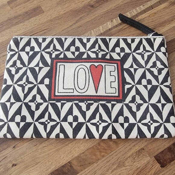 Brighton LOVE Canvas Pouch Bag Makeup Cosmetic Travel Bag Heart Black White - Picture 4 of 10